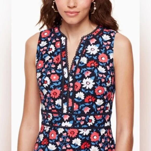 Kate Spade Blue and Red Floral Sleeveless V Neck Mini Dress - Picture 15 of 15